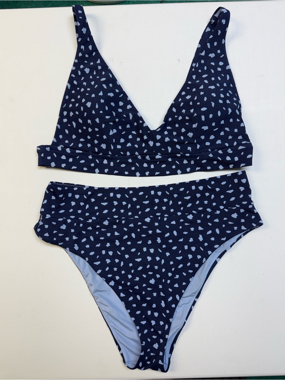 aerie Navy and Light Blue Speckled High-Cut Bikini Set